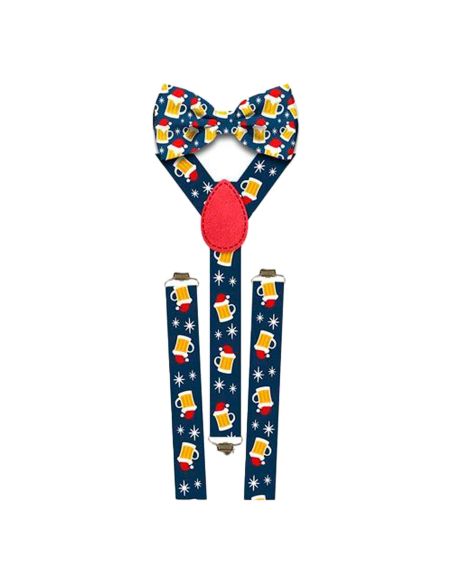 Lot Noeud Papillon+Bretelles motif Noël - 12 modèles Différents
