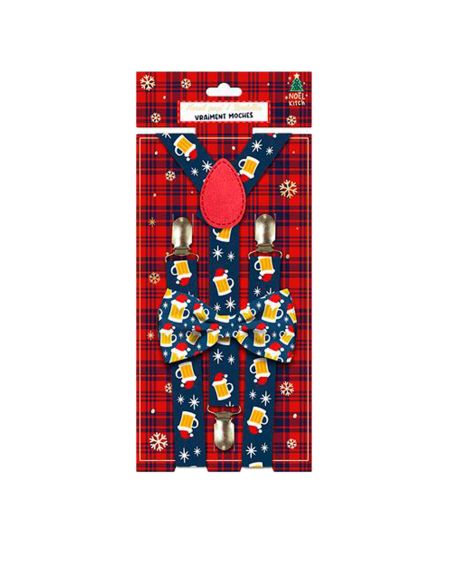 Lot Noeud Papillon+Bretelles motif Noël - 12 modèles Différents