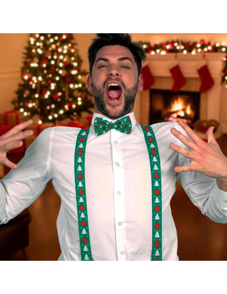 Lot Noeud Papillon+Bretelles motif Noël - 12 modèles Différents