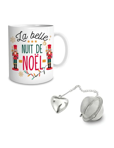 Coffret Mug "La belle nuit de Noël" + Boule à thé cœur