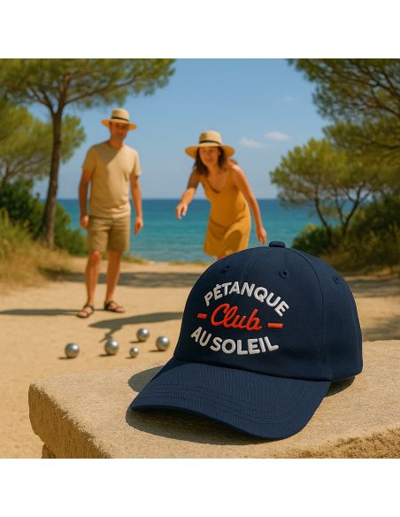 Casquette Brodée "Pétanque Club au Soleil" - Taille Réglable