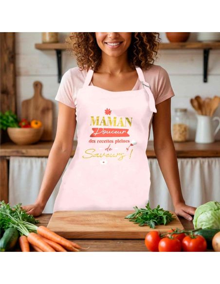 Tablier de cuisine rose – Maman, Douceur des recettes pleines de saveurs