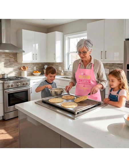 Tablier de cuisine rose Mamie – Mamie chérie, des recettes pleines de magie