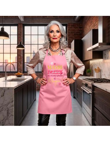 Tablier de cuisine rose Mamie – Mamie chérie, des recettes pleines de magie