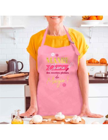 Tablier de cuisine rose Mamie – Mamie chérie, des recettes pleines de magie