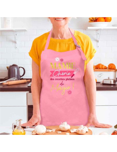 Tablier de cuisine rose Mamie – Mamie chérie, des recettes pleines de magie