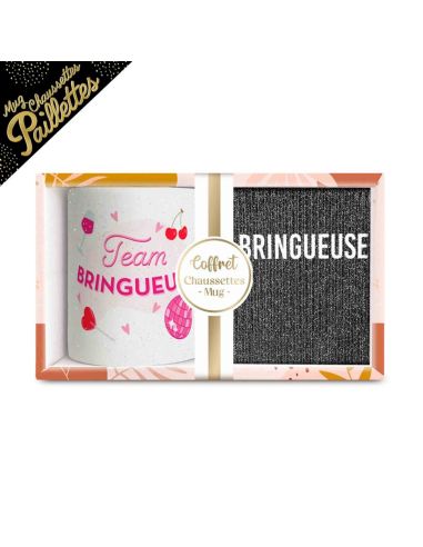 Coffret Mug Pailleté + Chaussettes Femme "Team Bringueuse"