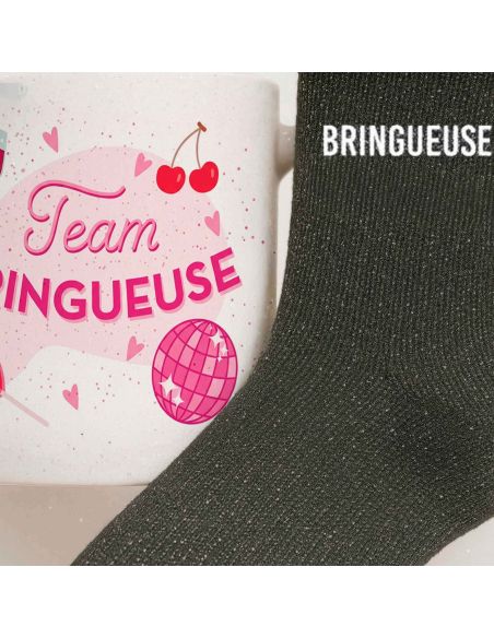 Coffret Mug Pailleté + Chaussettes Femme "Team Bringueuse"
