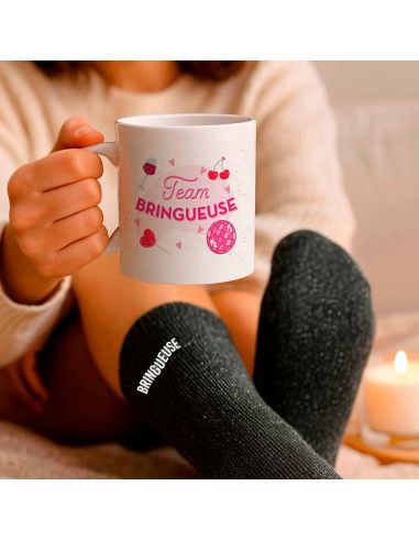 Coffret Mug Pailleté + Chaussettes Femme "Team Bringueuse"