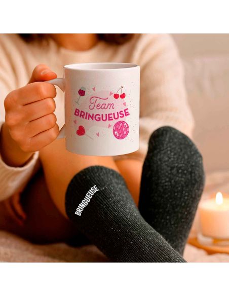 Coffret Mug Pailleté + Chaussettes Femme "Team Bringueuse"