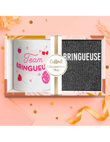 Coffret Mug Pailleté + Chaussettes Femme "Team Bringueuse"