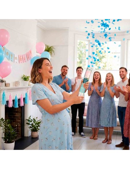 Canon à confettis "Gender Reveal – Garçon" – Révélation de genre surprise