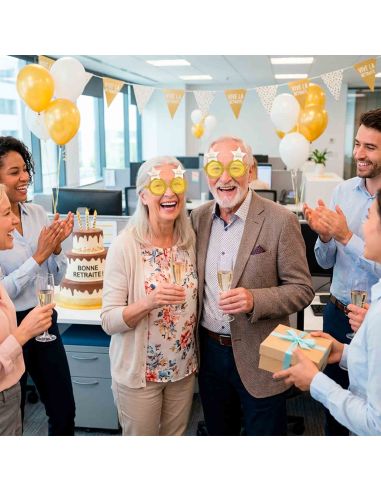 Lunettes Étoiles “Vive la Retraite” – Accessoire festif doré pour départ à la retraite