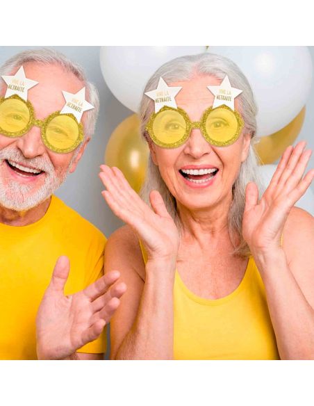 Lunettes Étoiles “Vive la Retraite” – Accessoire festif doré pour départ à la retraite