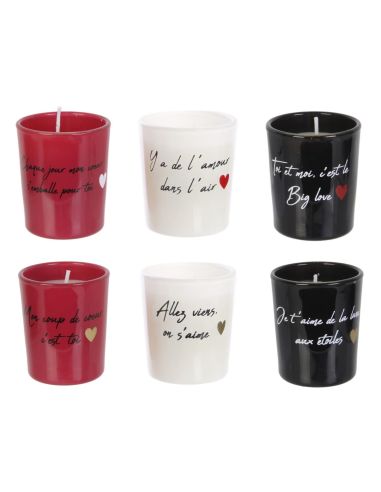 Coffret de 6 Bougies Mots d'Amour - Dimensions : 4.5 x 5.1 x 4.5 cm