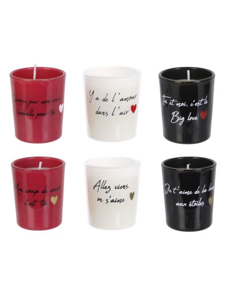 Coffret de 6 Bougies Mots d'Amour - Dimensions : 4.5 x 5.1 x 4.5 cm