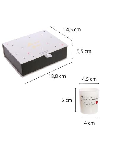 Coffret de 6 Bougies Mots d'Amour - Dimensions : 4.5 x 5.1 x 4.5 cm