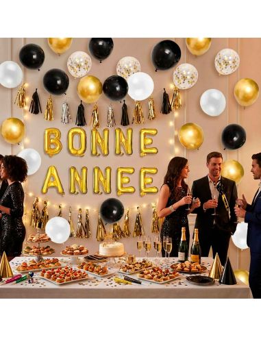 Ballons aluminium "Bonne Année" – Doré ou Argenté – 30cm – Fermeture automatique