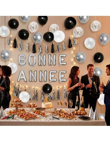 Ballons aluminium "Bonne Année" – Doré ou Argenté – 30cm – Fermeture automatique
