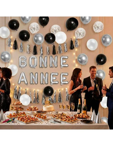 Ballons aluminium "Bonne Année" – Doré ou Argenté – 30cm – Fermeture automatique