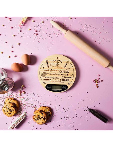 Balance de cuisine numérique en bois de bambou – 5 kg – Extinction automatique