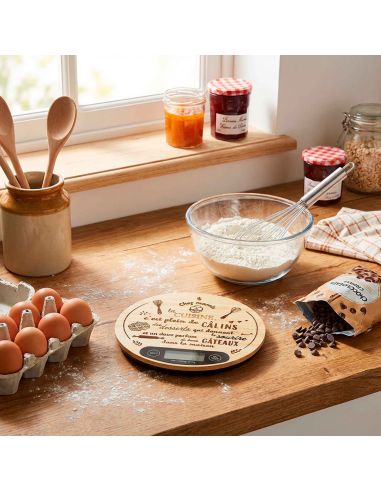 Balance de cuisine numérique en bois de bambou – 5 kg – Extinction automatique