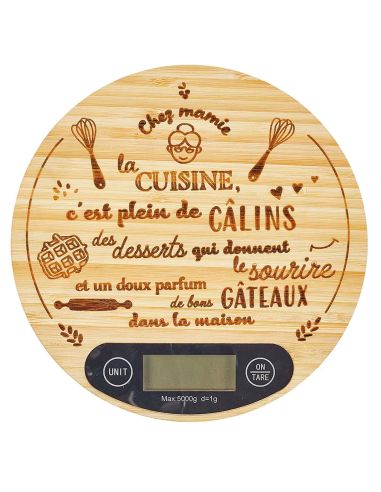 Balance de cuisine numérique en bois de bambou – 5 kg – Extinction automatique