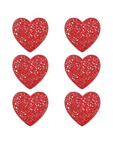 Lot de 6 dessous de verre cœur rouge antidérapants en PVC