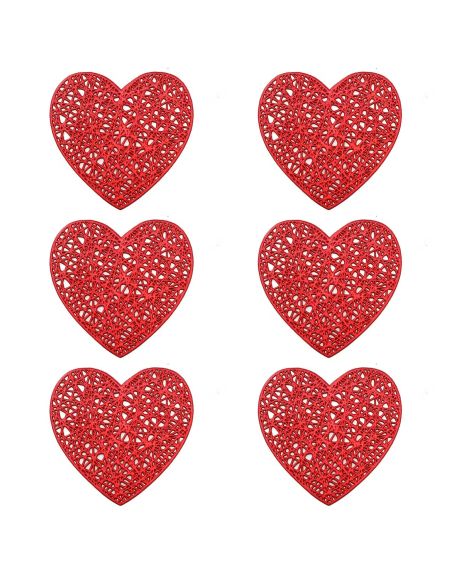 Lot de 6 dessous de verre cœur rouge antidérapants en PVC