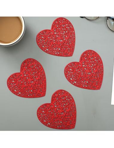 Lot de 6 dessous de verre cœur rouge antidérapants en PVC