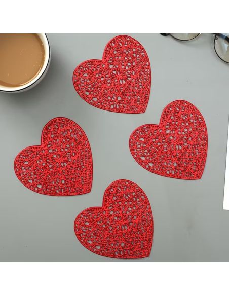 Lot de 6 dessous de verre cœur rouge antidérapants en PVC