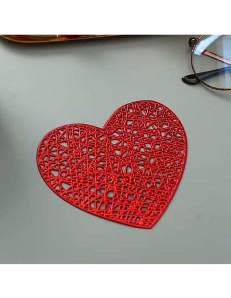 Lot de 6 dessous de verre cœur rouge antidérapants en PVC