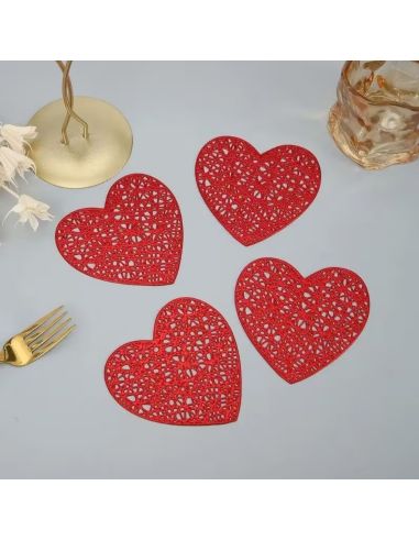 Lot de 6 dessous de verre cœur rouge antidérapants en PVC