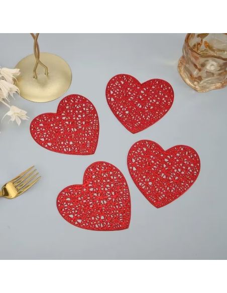 Lot de 6 dessous de verre cœur rouge antidérapants en PVC