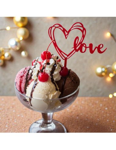 Lot de 2 tops gâteaux Cœur "Love" Rouge – Décoration de Gâteau Romantique