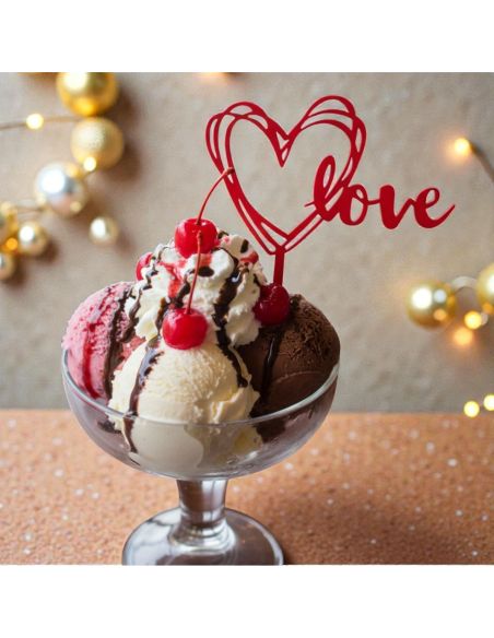 Lot de 2 tops gâteaux Cœur "Love" Rouge – Décoration de Gâteau Romantique