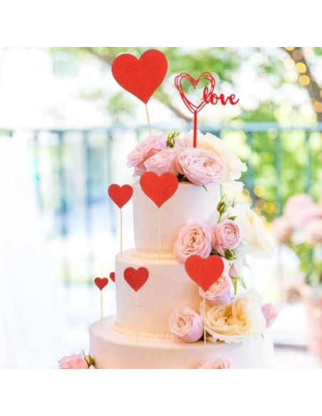 Lot de 2 tops gâteaux Cœur "Love" Rouge – Décoration de Gâteau Romantique