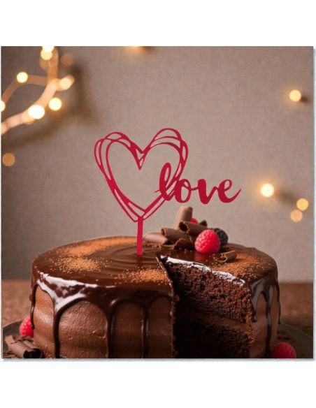 Lot de 2 tops gâteaux Cœur "Love" Rouge – Décoration de Gâteau Romantique