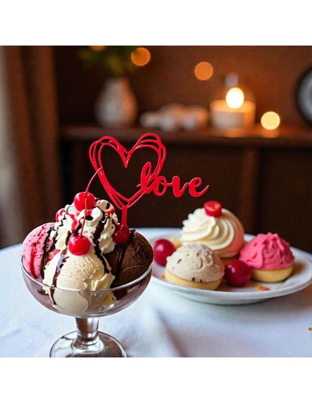 Lot de 2 tops gâteaux Cœur "Love" Rouge – Décoration de Gâteau Romantique