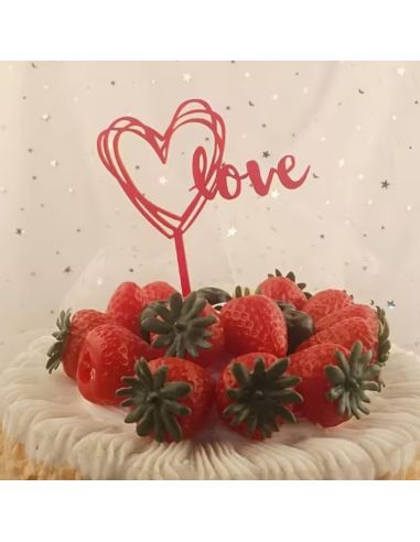 Lot de 2 tops gâteaux Cœur "Love" Rouge – Décoration de Gâteau Romantique