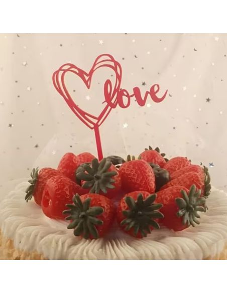 Lot de 2 tops gâteaux Cœur "Love" Rouge – Décoration de Gâteau Romantique