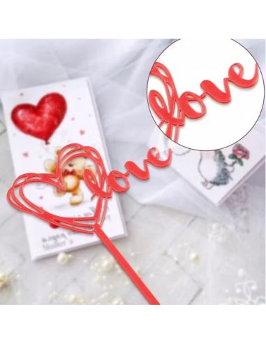 Lot de 2 tops gâteaux Cœur "Love" Rouge – Décoration de Gâteau Romantique