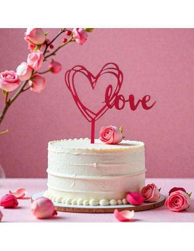 Lot de 2 tops gâteaux Cœur "Love" Rouge – Décoration de Gâteau Romantique