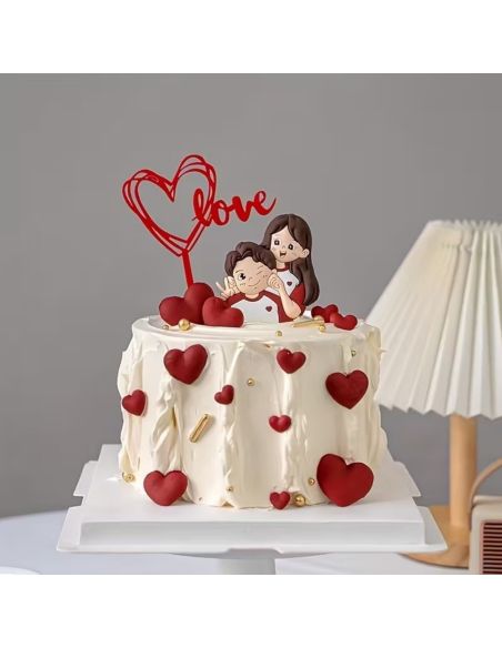 Lot de 2 tops gâteaux Cœur "Love" Rouge – Décoration de Gâteau Romantique