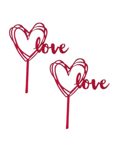 Lot de 2 tops gâteaux Cœur "Love" Rouge – Décoration de Gâteau Romantique