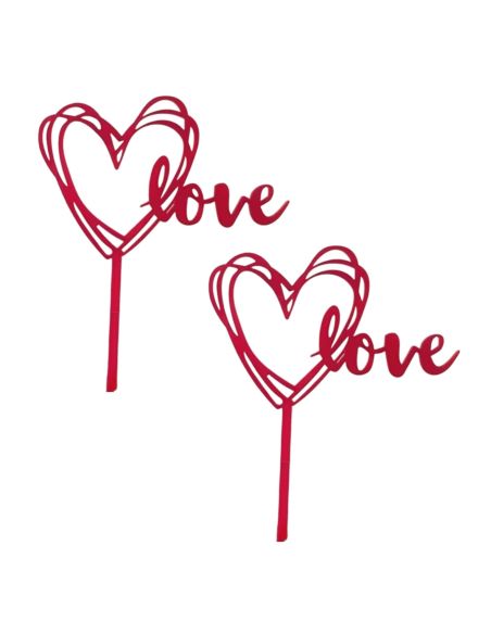 Lot de 2 tops gâteaux Cœur "Love" Rouge – Décoration de Gâteau Romantique