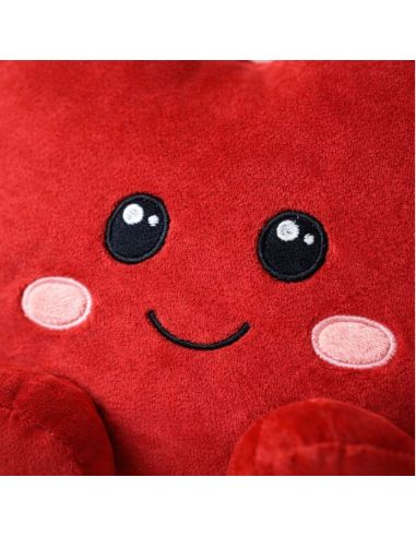 Coussin-Peluche Coeur Rouge "Kawaii" - Dimensions : 28 x 25 x 12 cm