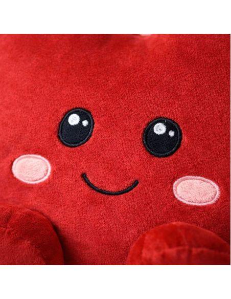 Coussin-Peluche Coeur Rouge "Kawaii" - Dimensions : 28 x 25 x 12 cm