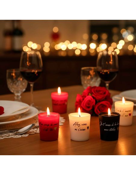 Coffret de 6 Bougies Mots d'Amour - Dimensions : 4.5 x 5.1 x 4.5 cm