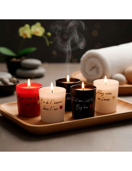 Coffret de 6 Bougies Mots d'Amour - Dimensions : 4.5 x 5.1 x 4.5 cm